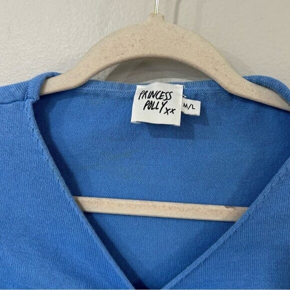 Princess Polly Ada Drawstring Top Blue Ruched Bell Sleeve Blouse Size Medium - Picture 3 of 7